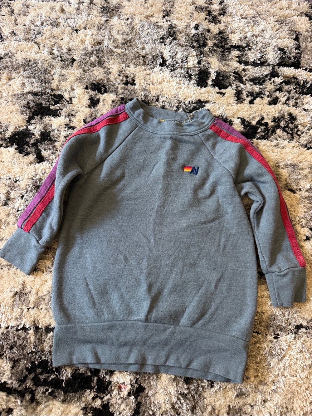 Aviator Nation Kids Grey Sweatshirt with Pink Shoulder Stripes